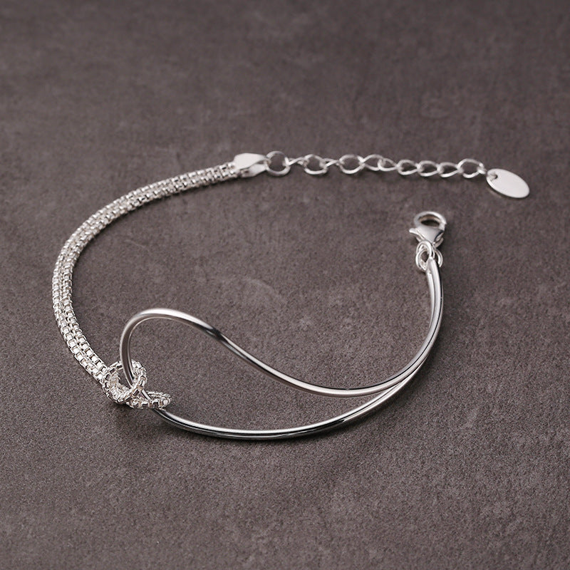 S925 sterling silver asymmetric double-layer knotted bracelet