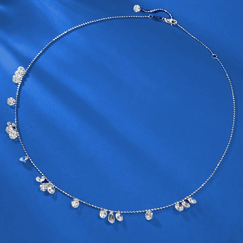 S925 Silver Long Clavicle Chain Light Luxury Overlapping Tears Broken Star River Bead Necklace