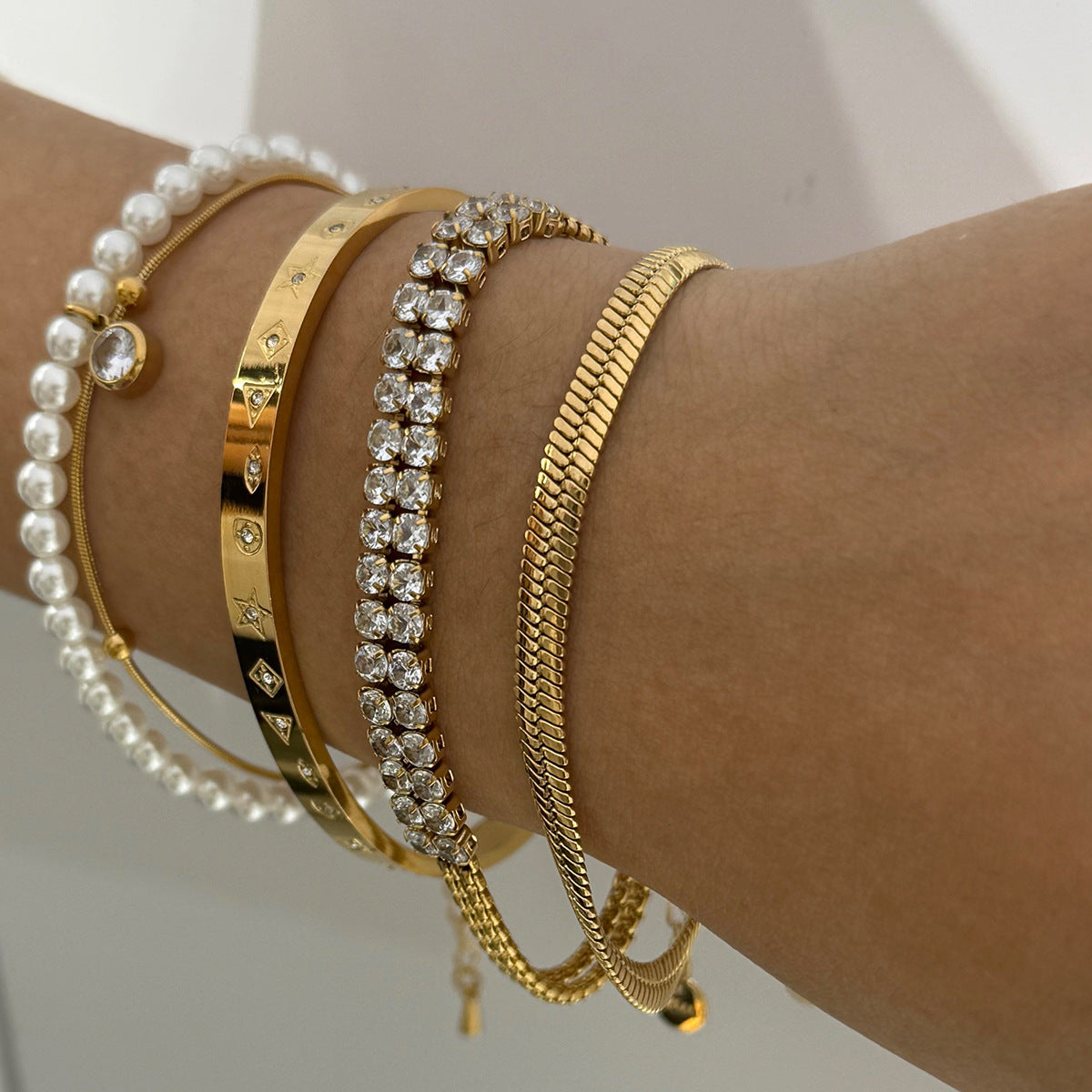 Pearl zircon stainless steel bracelet