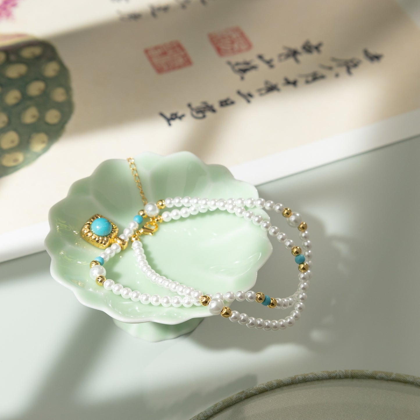 turquoise stone Pearl Necklace