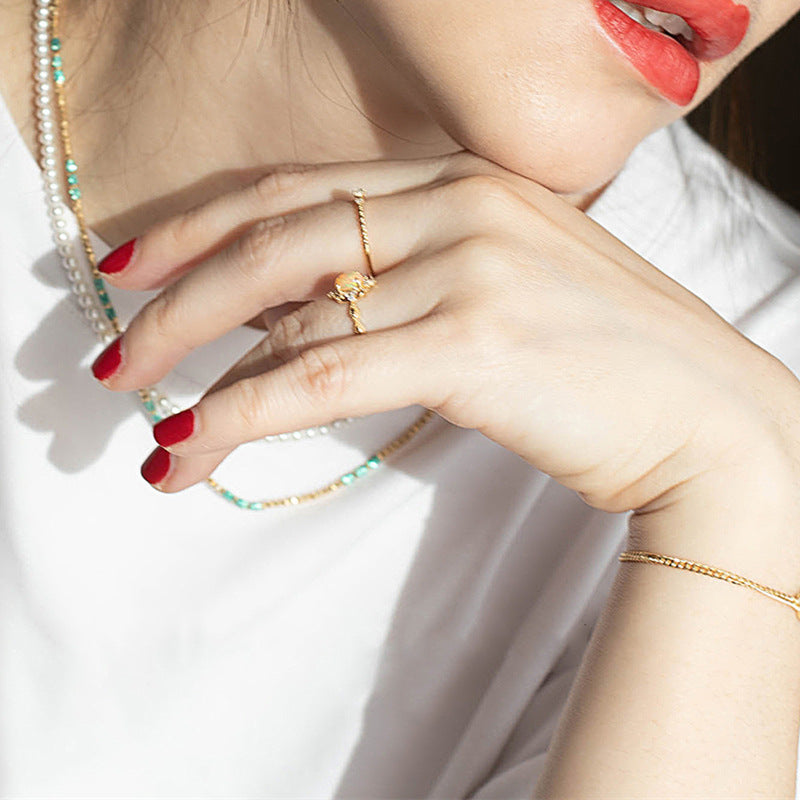 S925 silver plated 18K gold artificial opal ring