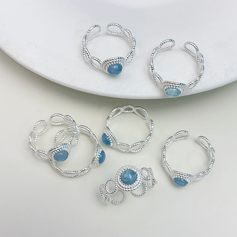 S925 Sterling Silver Natural Aquamarus Ring