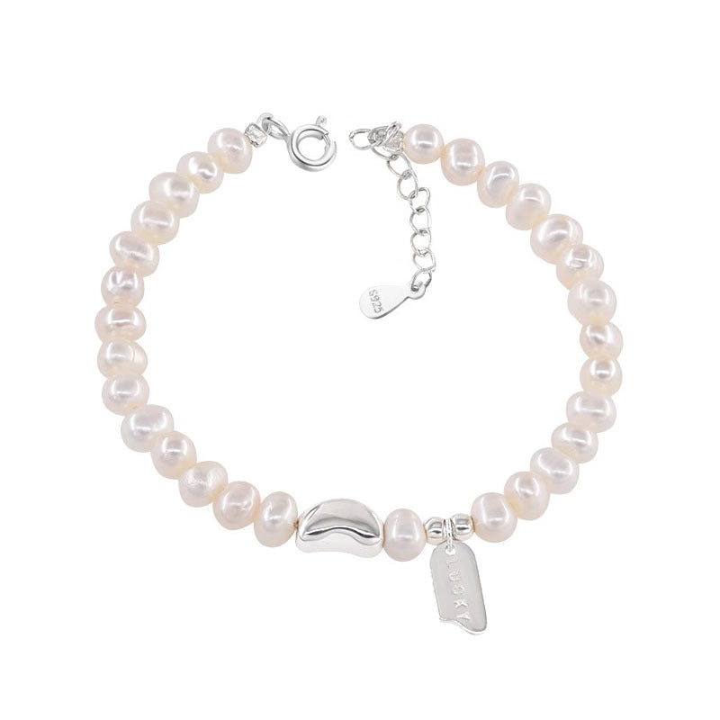s925 sterling silver LUCKY square freshwater pearl bracelet