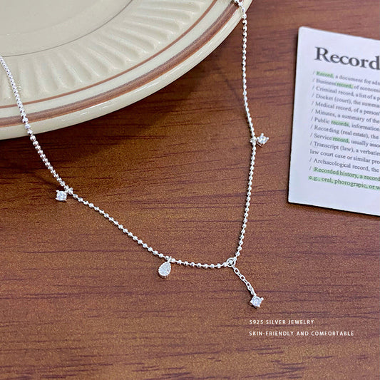 S925 sterling silver necklace zircon pendant drop-shaped