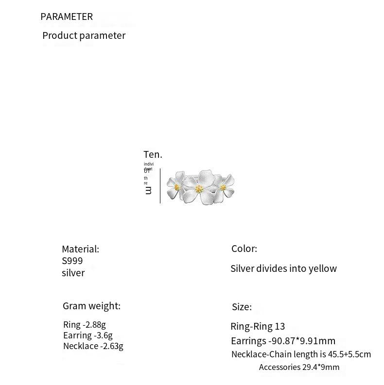 S999 foot silver elegant gardenia series set earrings ring necklace