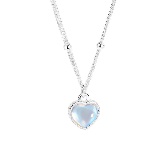 S925 sterling silver gradient colorful moonstone love necklace