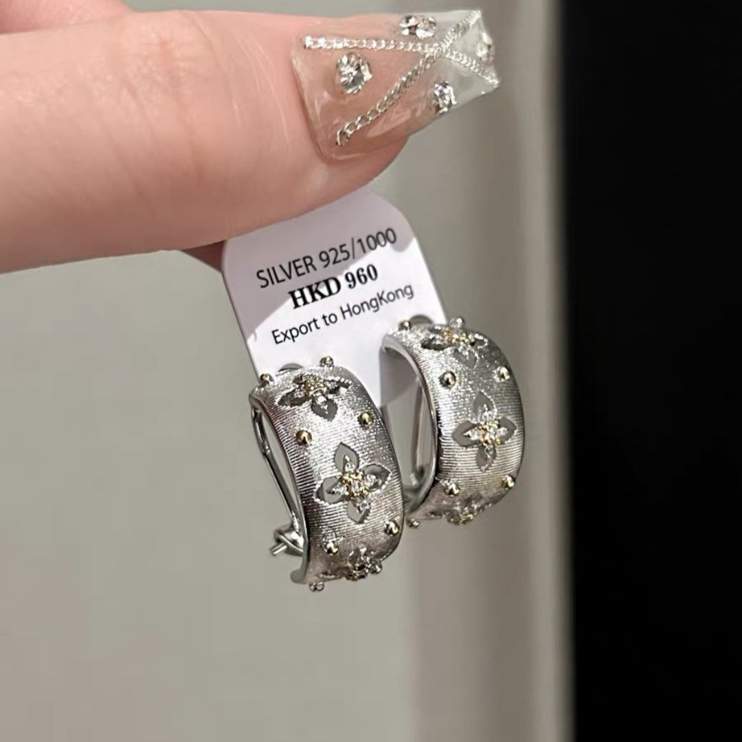 brushed four-leaf clover earrings