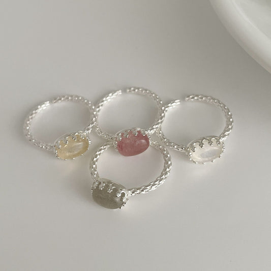 S925 Silver Geometric Oval Crystal Ore Ring