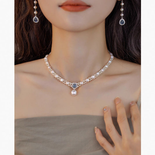 Freshwater Pearl Sea Blue Treasure S925 Necklace