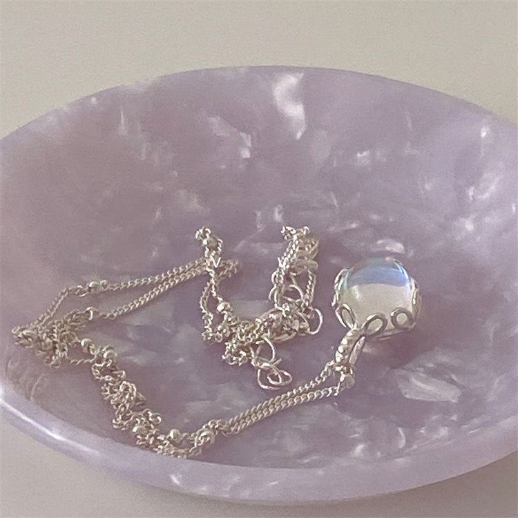 S925 sterling silver AB colored stone necklace