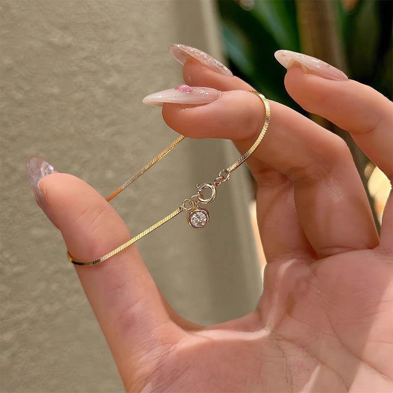 S925 Sterling Silver Bubble Small Round Diamond Snake Bone Bracelet