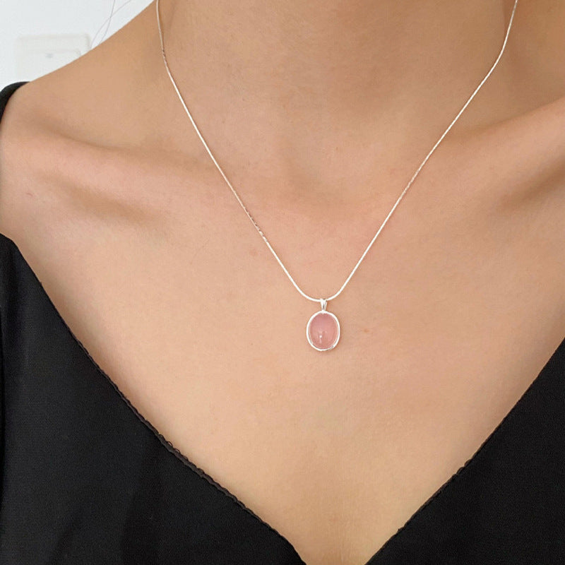 S925 Sterling Silver Pink Chalcedony Necklace