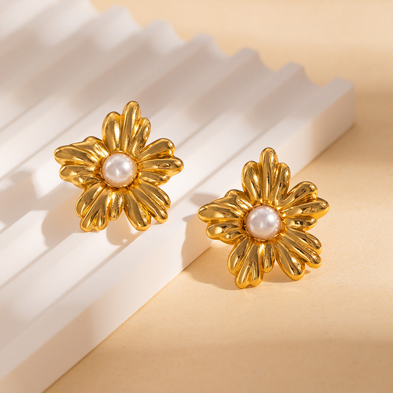 Stainless Steel Flower Texture Earrings