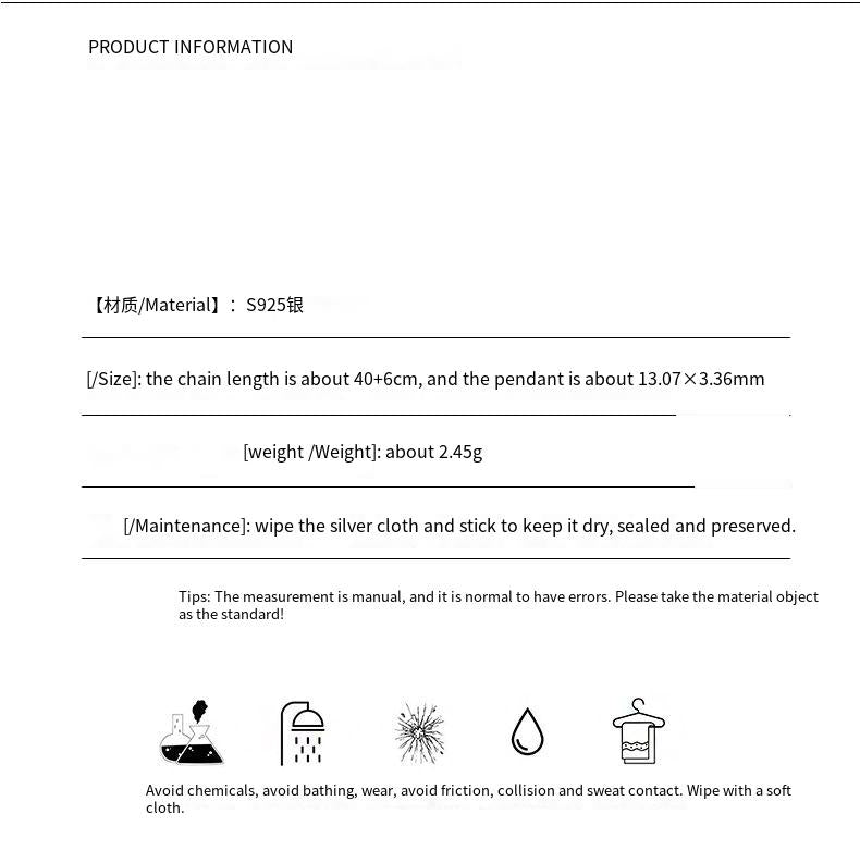 S925スターリングシルバーネックレスジルコンペンダントドロップ型