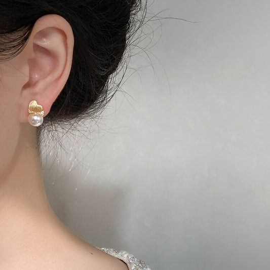 S925 Sterling Silver Drawing Love Shi Home Pearl Earrings