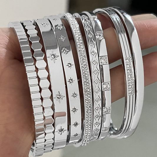 Colorfast diamond-encrusted stainless steel bracelet