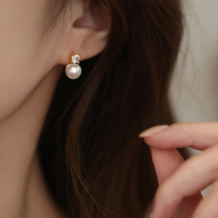 S925 sterling silver Flash Diamond Pearl Earrings