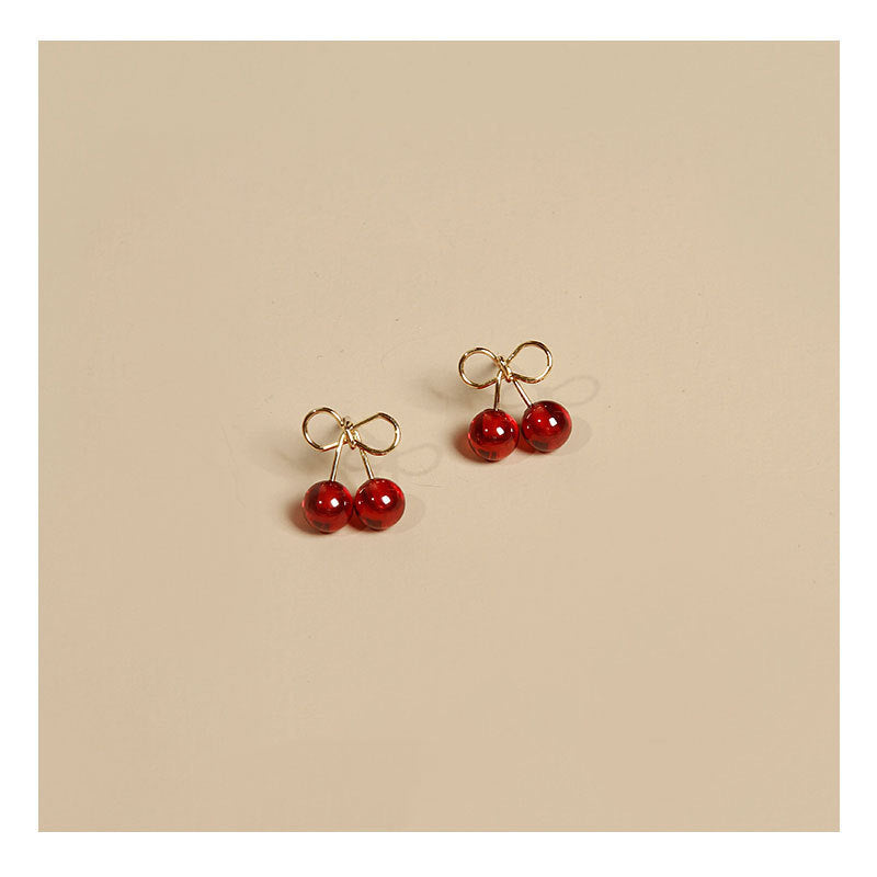 S925 silver red cherry earrings