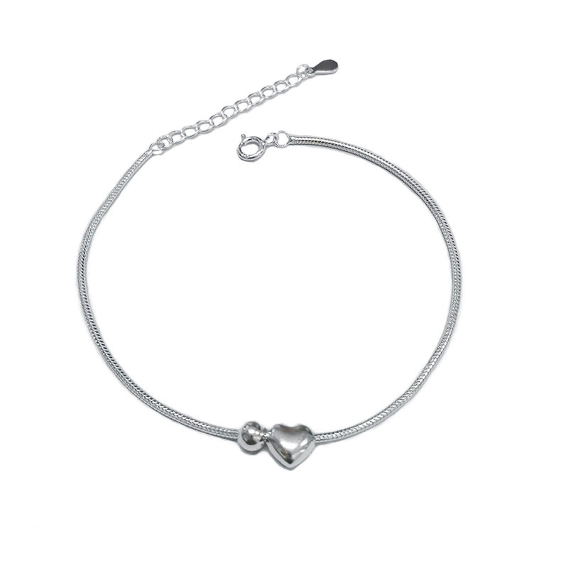 S925 Sterling Silver Heart Ball Snake Bone Bracelet