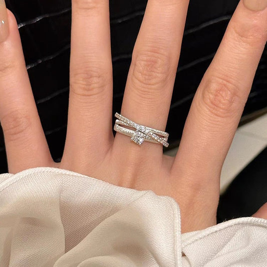 S925 sterling silver three-layer surround micro diamond ring