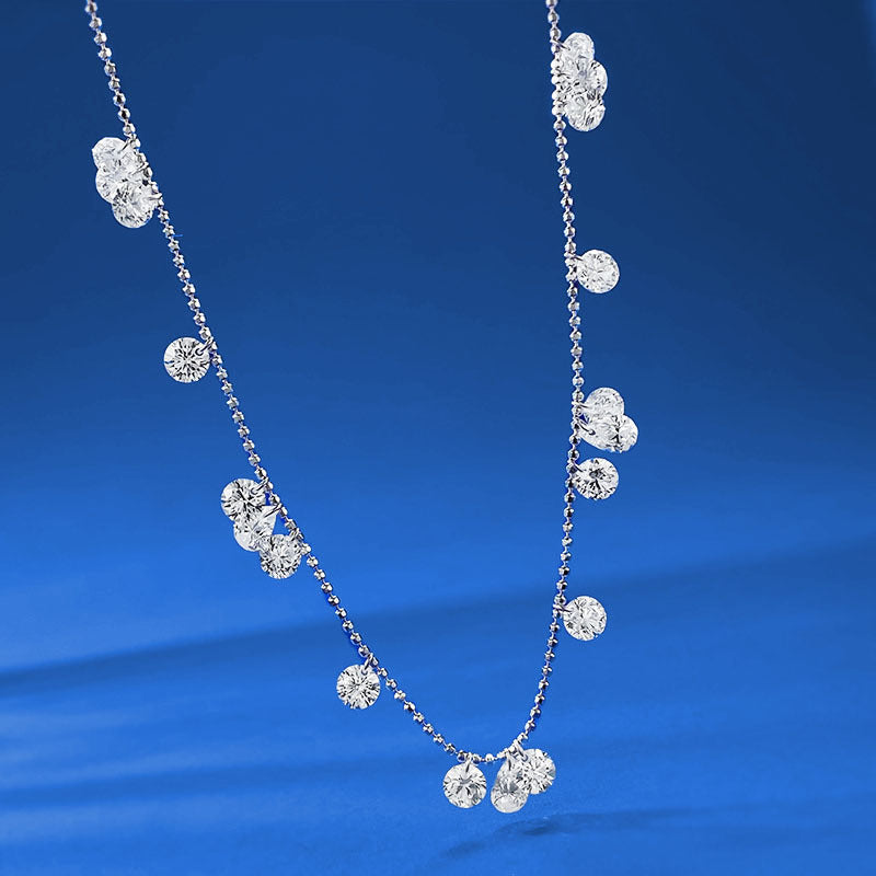 S925 Silver Long Clavicle Chain Light Luxury Overlapping Tears Broken Star River Bead Necklace