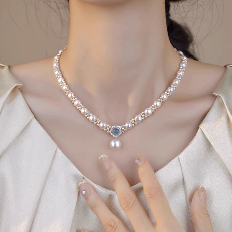 Freshwater Pearl Sea Blue Treasure S925 Necklace