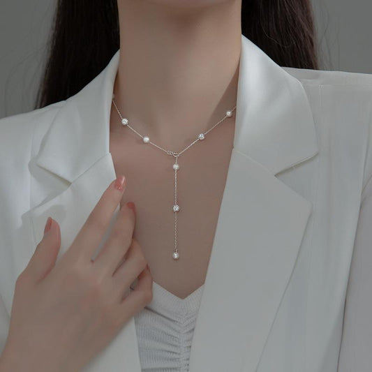 S925 Silver Sparkling Diamond Circular Spaced Bead Necklace