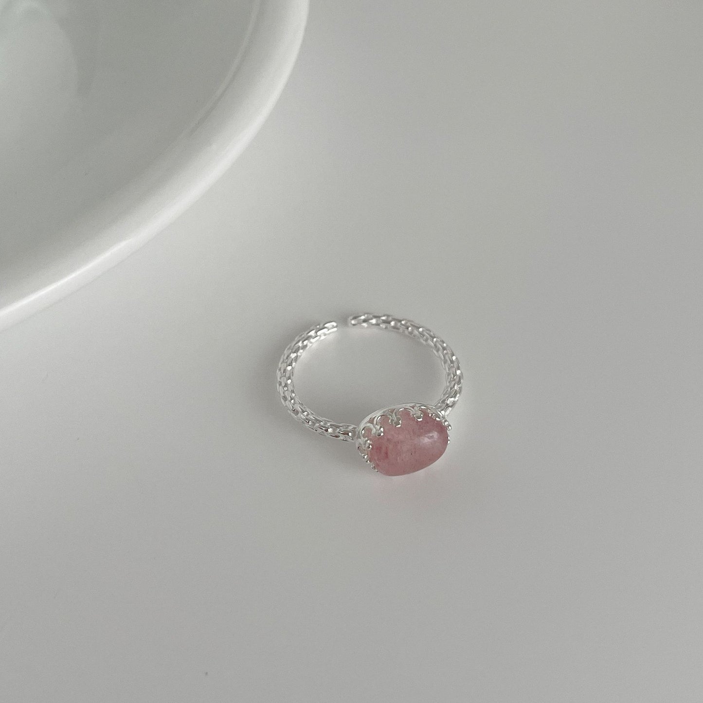 S925 Silver Geometric Oval Crystal Ore Ring