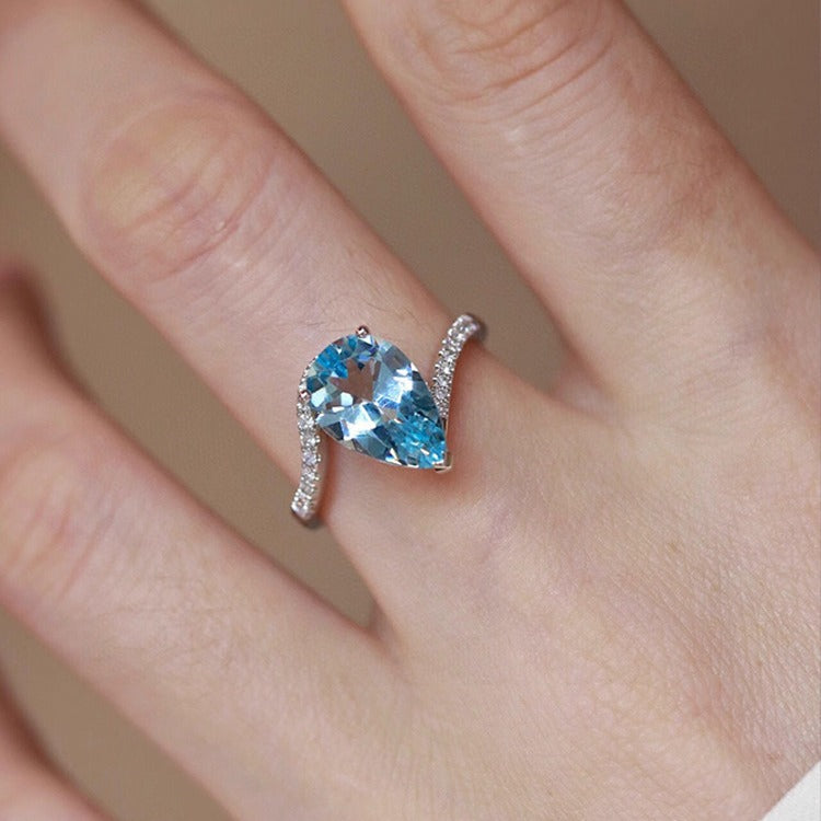S925 sterling silver sky blue drop necklace ring set