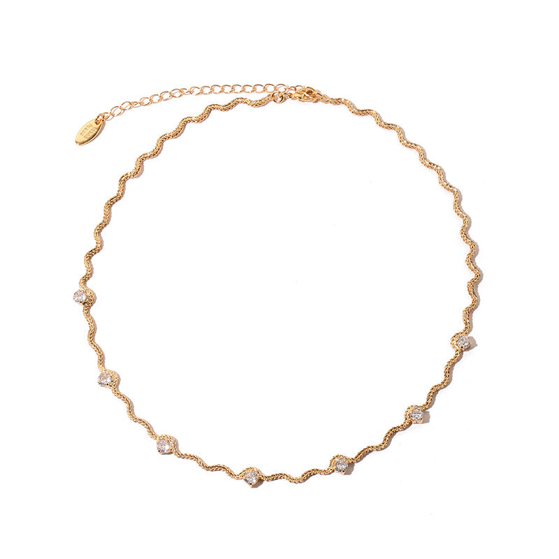 ジルコン装飾のイレギュラーチェーンネックレス