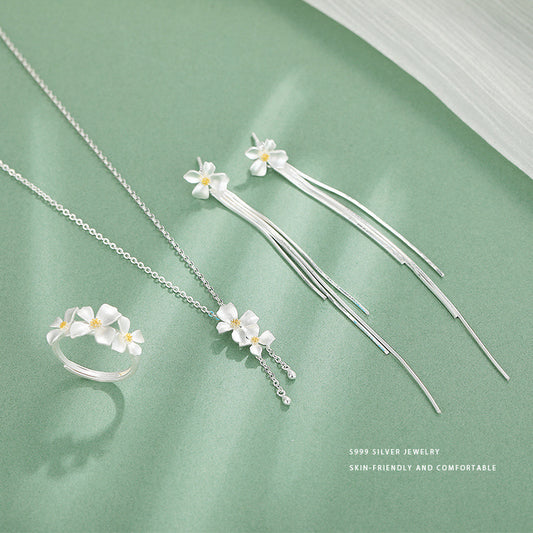 S999 foot silver elegant gardenia series set earrings ring necklace