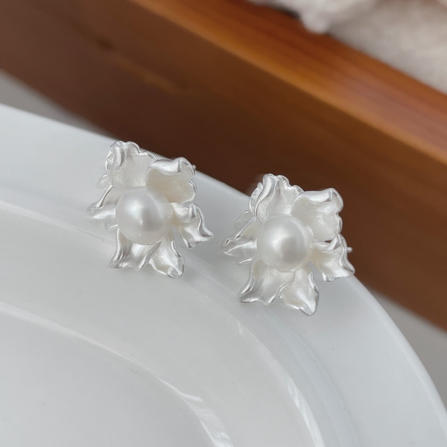 S925 Sterling Silver Pure White Jasmine Earrings