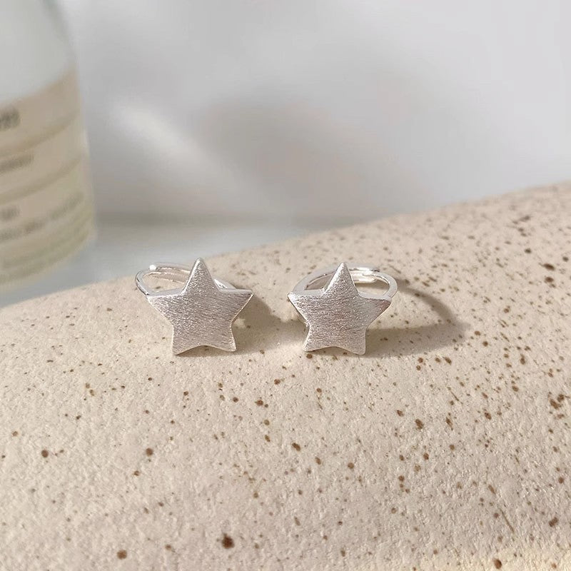 s925 sterling silver cute brushed star earrings