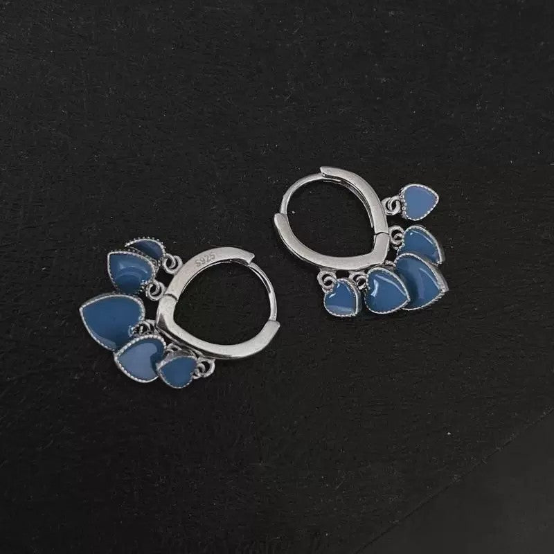 S925 sterling silver blue nectarine heart tassel earrings