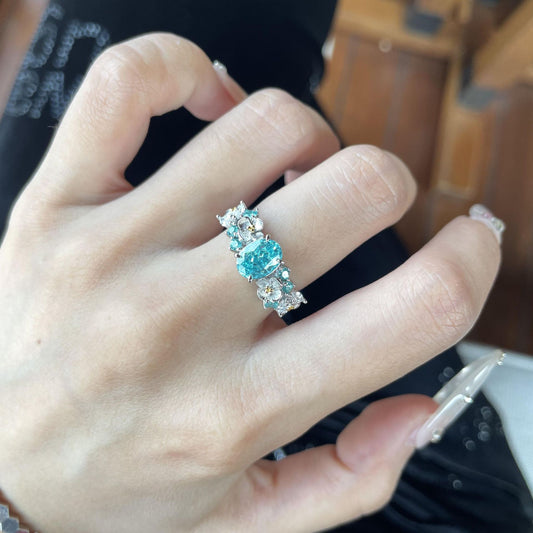 S925 sterling silver flower fairy blue hydrangea paraiba ring