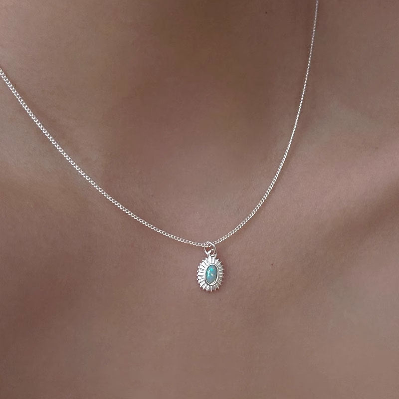 S925 sterling silver opal stone necklace