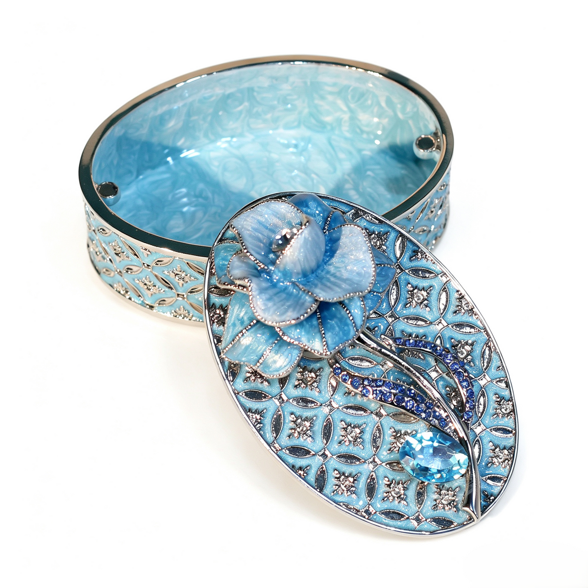 Enamel Rose Metal Jewelry Organizer Box