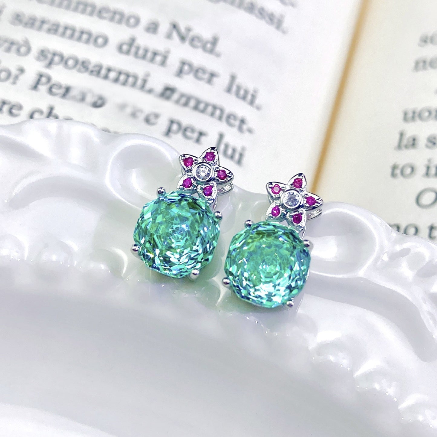 Octagonal rose bracelet necklace earrings ring set