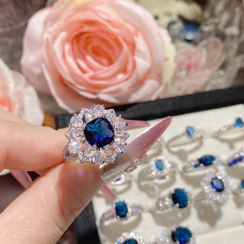 Blue corundum colorful ring