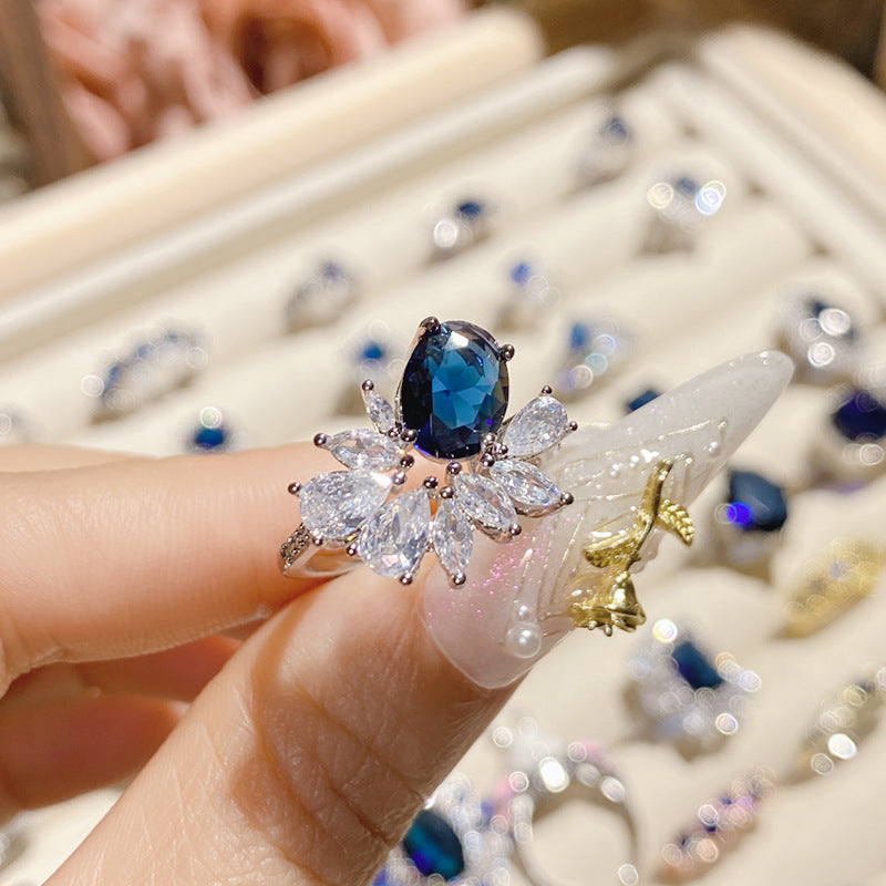 Blue corundum diopside colored treasure ring