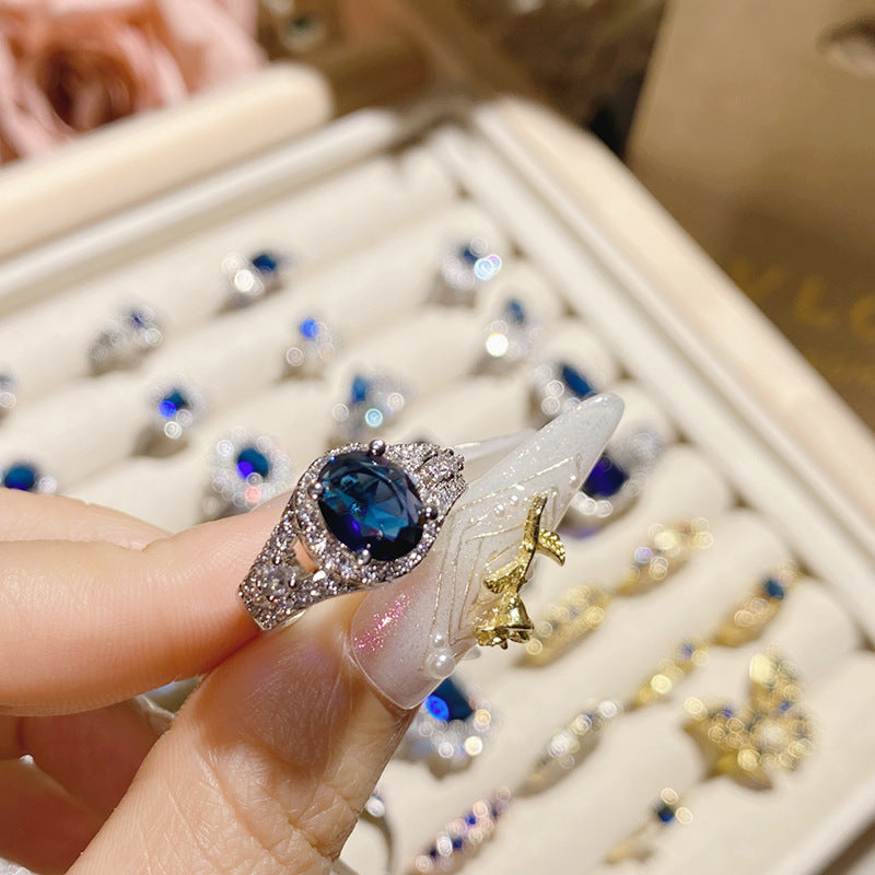 Blue corundum diopside colored treasure ring