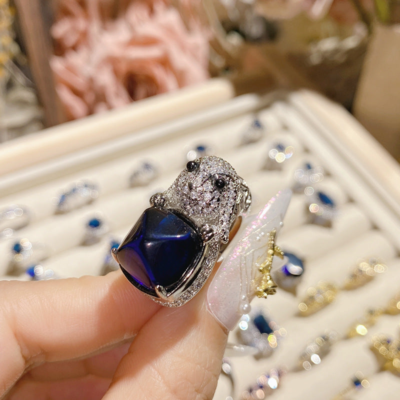 Blue corundum diopside colored treasure ring