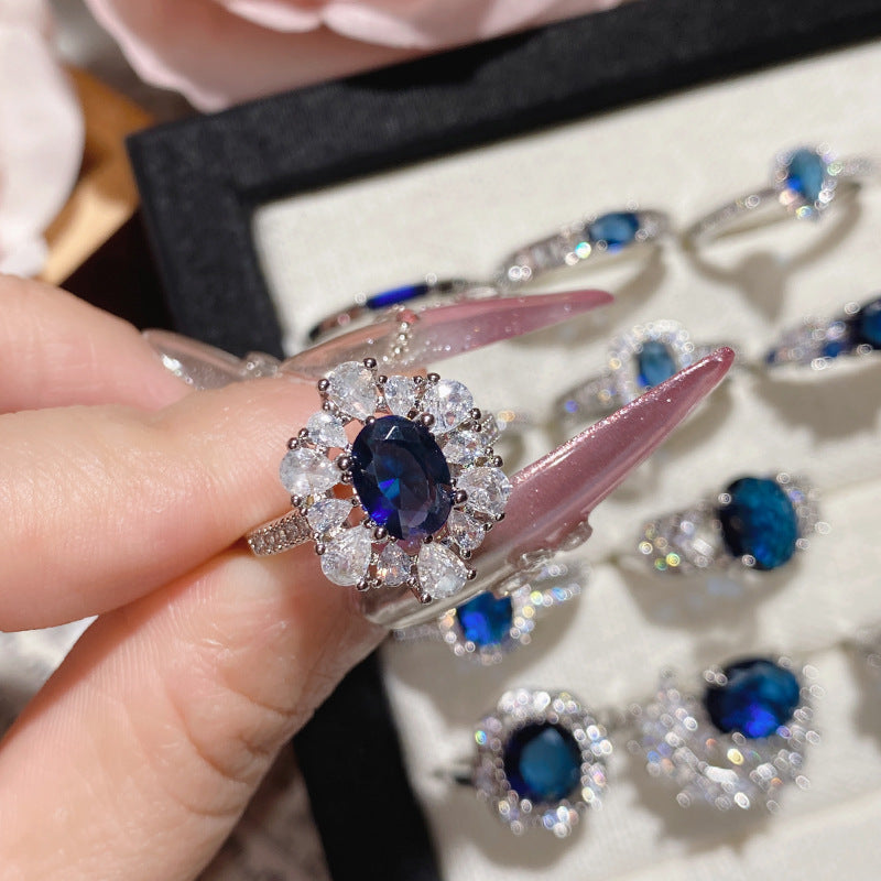 Blue corundum colorful ring