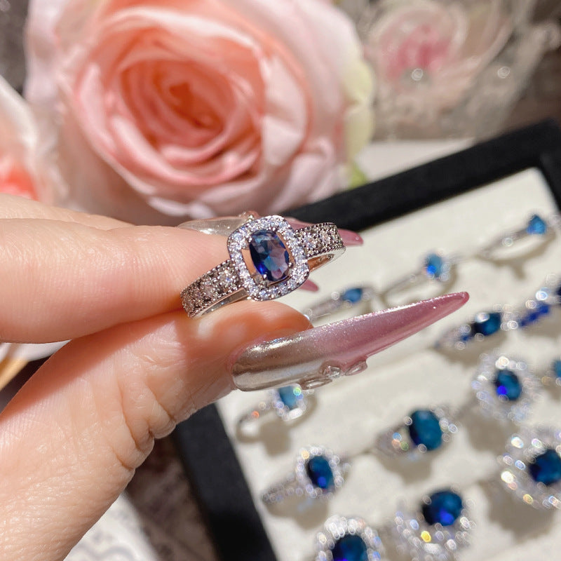 Blue corundum colorful ring