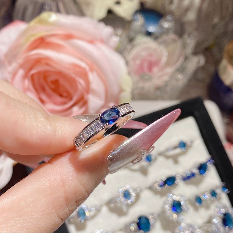 Blue corundum colorful ring