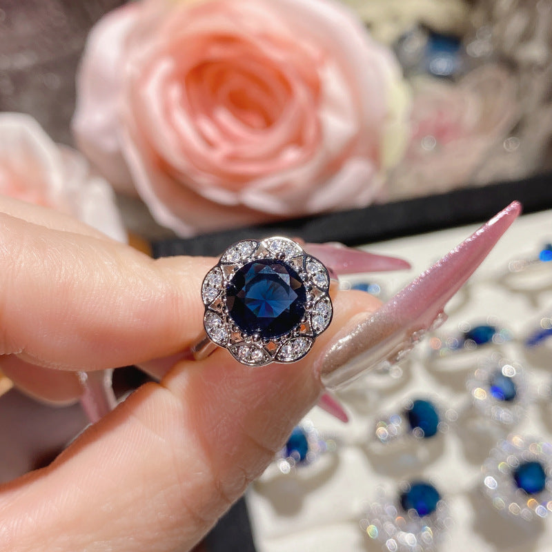 Blue corundum colorful ring