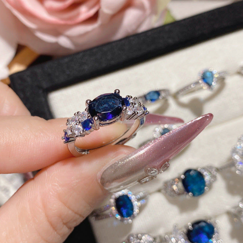 Blue corundum colorful ring