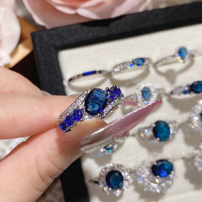 Blue corundum colorful ring