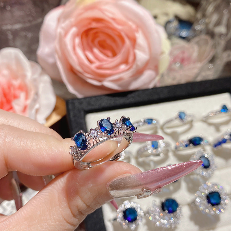Blue corundum colorful ring