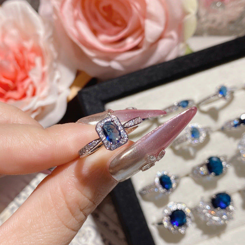 Blue corundum colorful ring